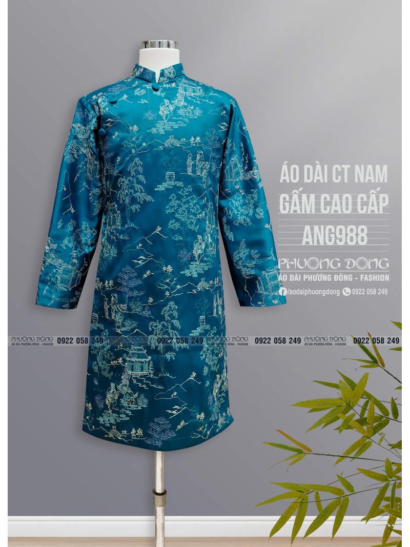 Áo Dài Cách Tân Nam Gấm Cao Cấp ANGC988